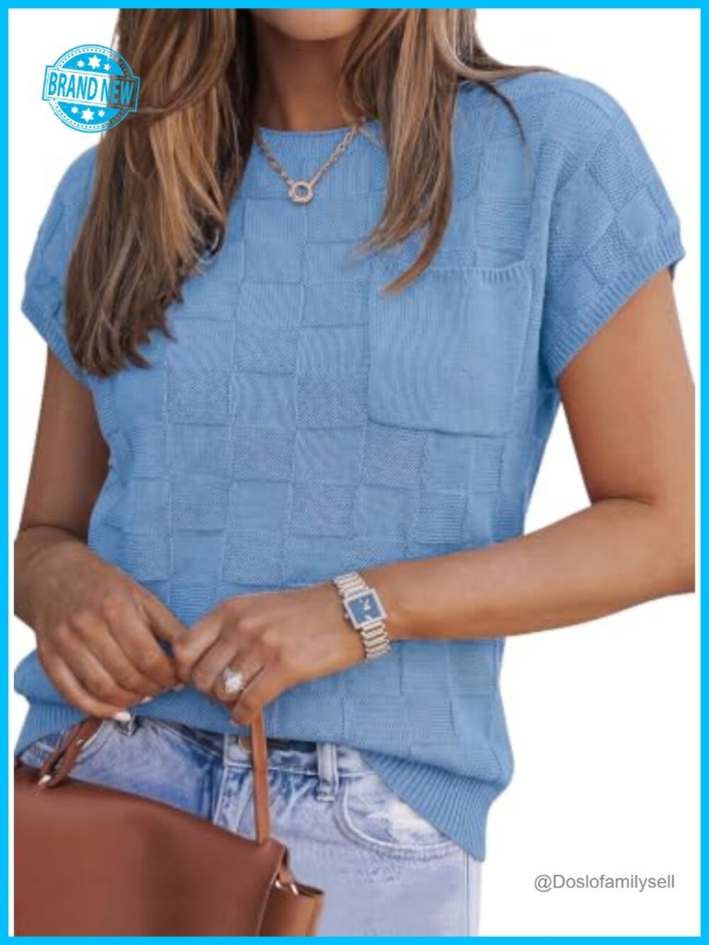 SHEWIN Women's Cap Sleeve Knit Sweater Vest Crewneck Short Sleeve Pullover